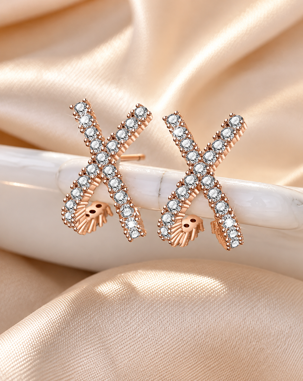 Rose Gold Plated Crystal X Stud Earrings for Women - product image 3