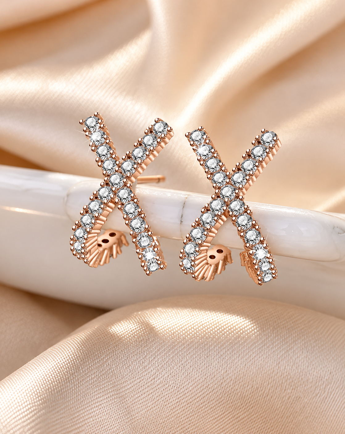 Rose Gold Plated Crystal X Stud Earrings for Women - product image 3