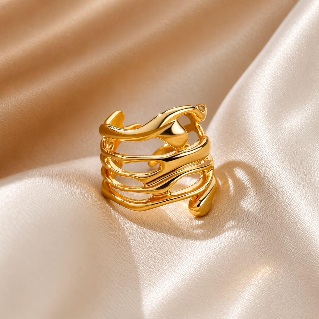 Gold Plated Sculpted Wave Open Statement Ring for Women - product image 3