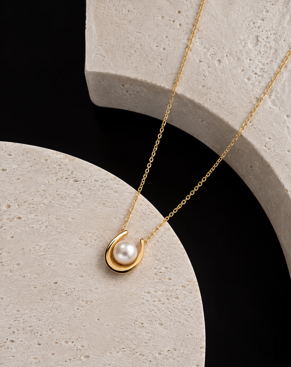 Gold Plated Pearl Horseshoe Pendant Necklace for Women - product image 3