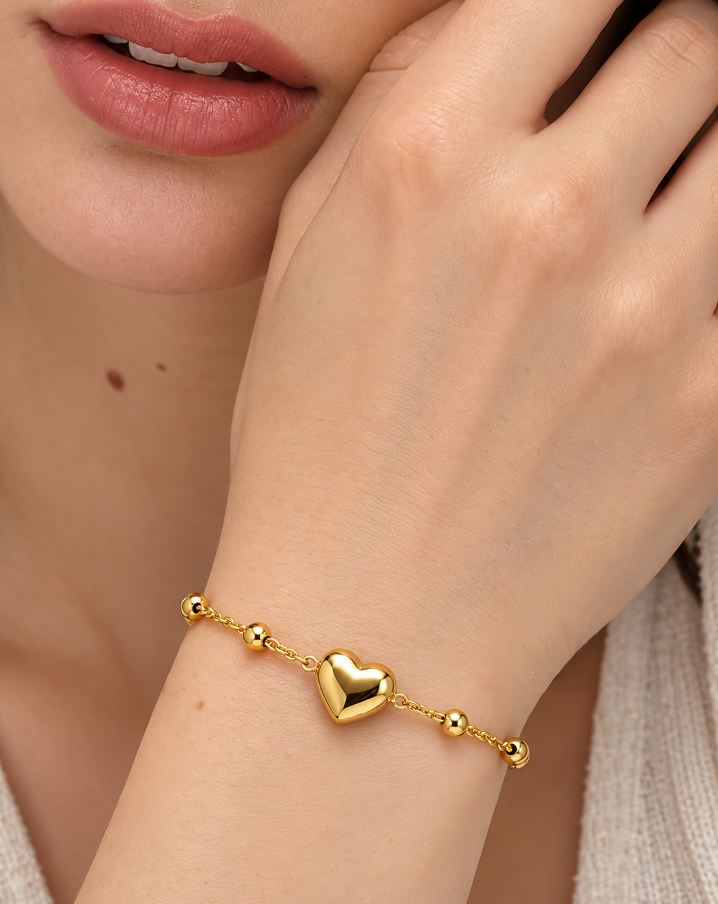 Gold Plated Heart Beaded Chain Bracelet for Women - product image 2