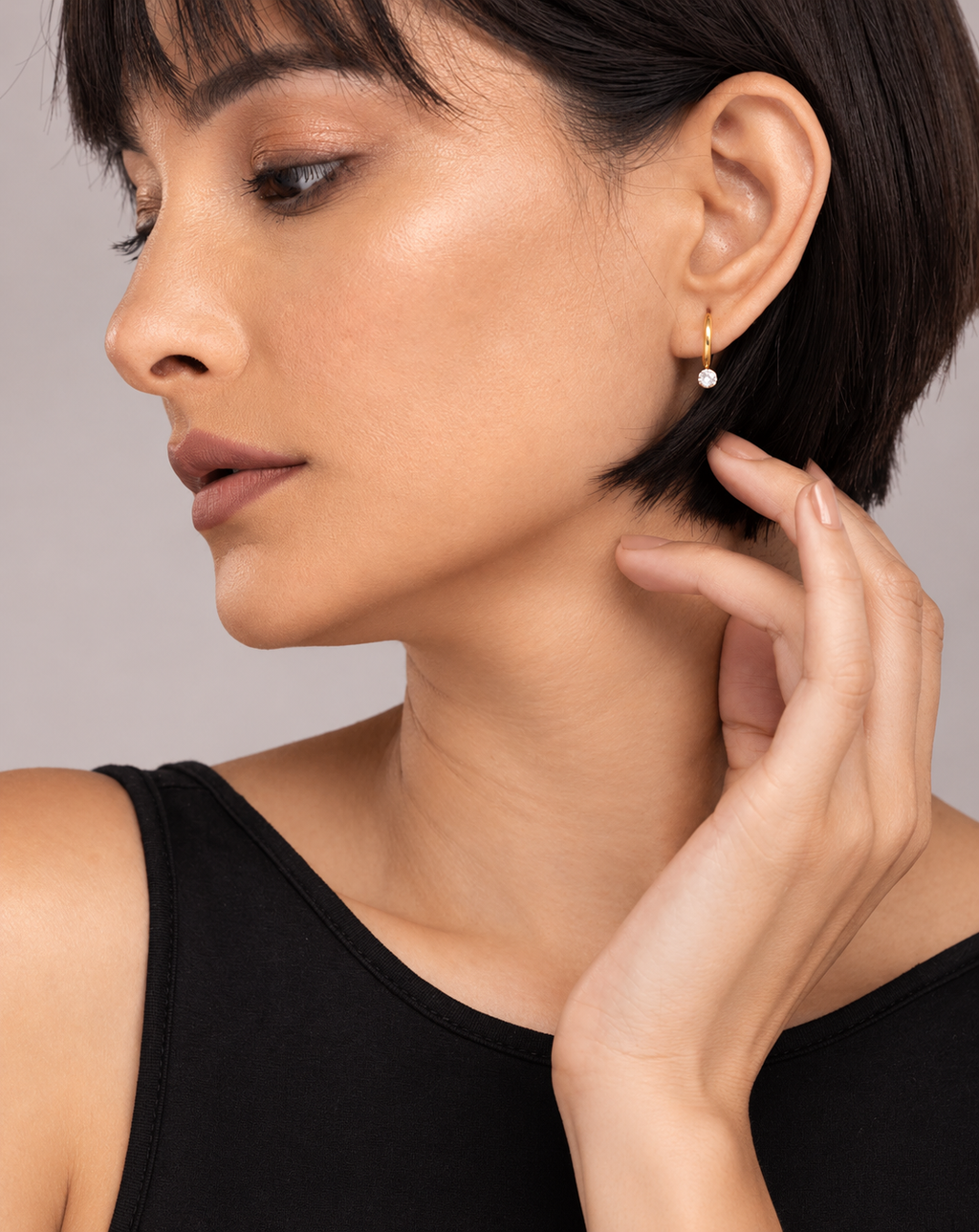 Gold Plated Crystal Drop Hoop Earrings for Women - product image 2