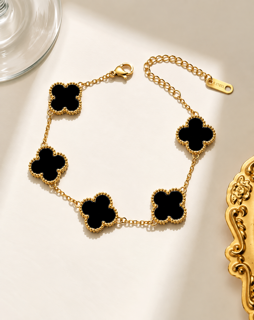 Rose Gold Plated Black Clover Link Bracelet for Women - product image 3