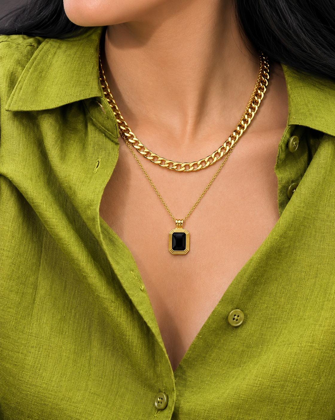 Gold Plated Black Stone Layered Pendant Necklace for Women - product image 2
