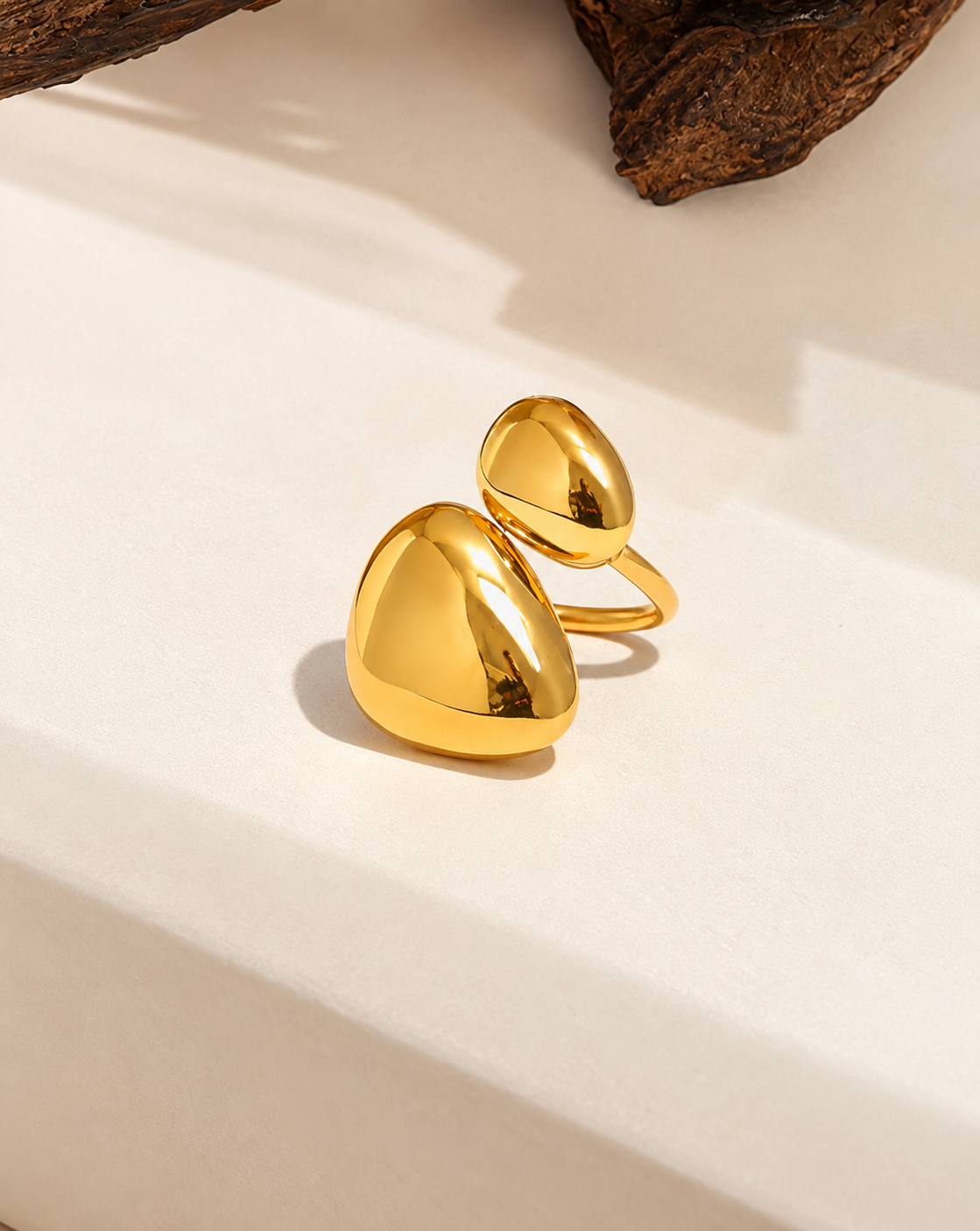 Gold Plated Sculpted Double Teardrop Open Ring for Women - product image 4