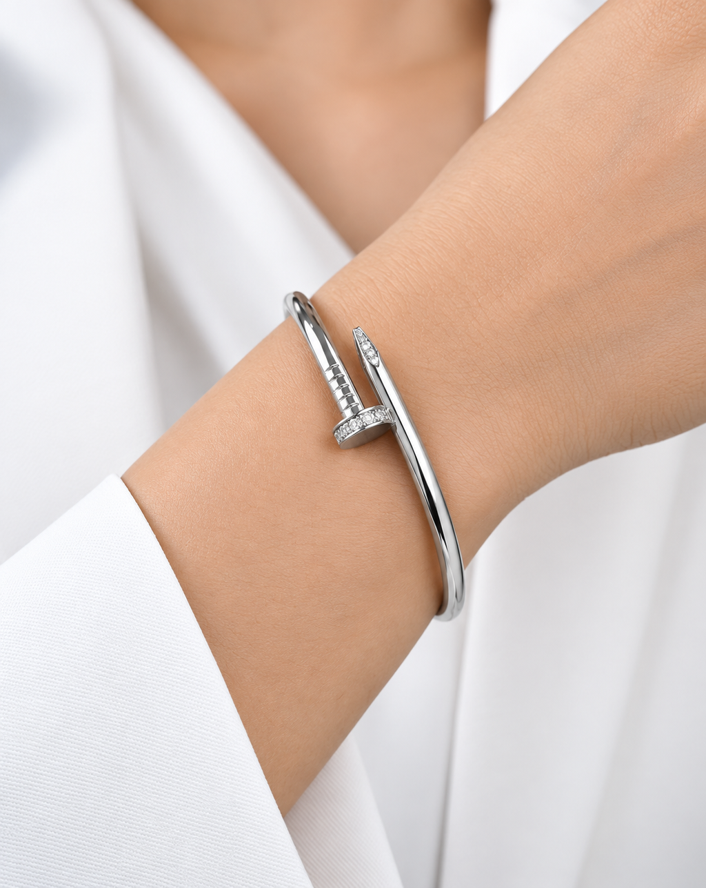 Silver Plated Minimal Nail Cuff Bracelet for Women - product image 2