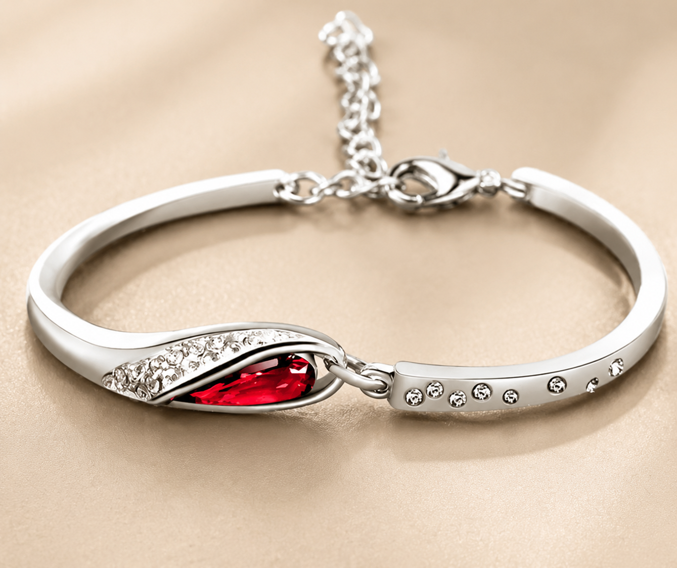 Red Crystal Snake Bracelet | Silver-Tone Women's Jewellery