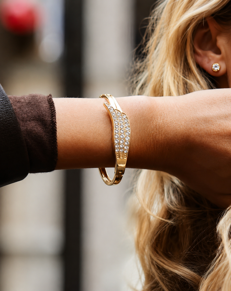 Gold-Tone Crystal Angel Wing Bracelet | Elegant Fashion Jewellery
