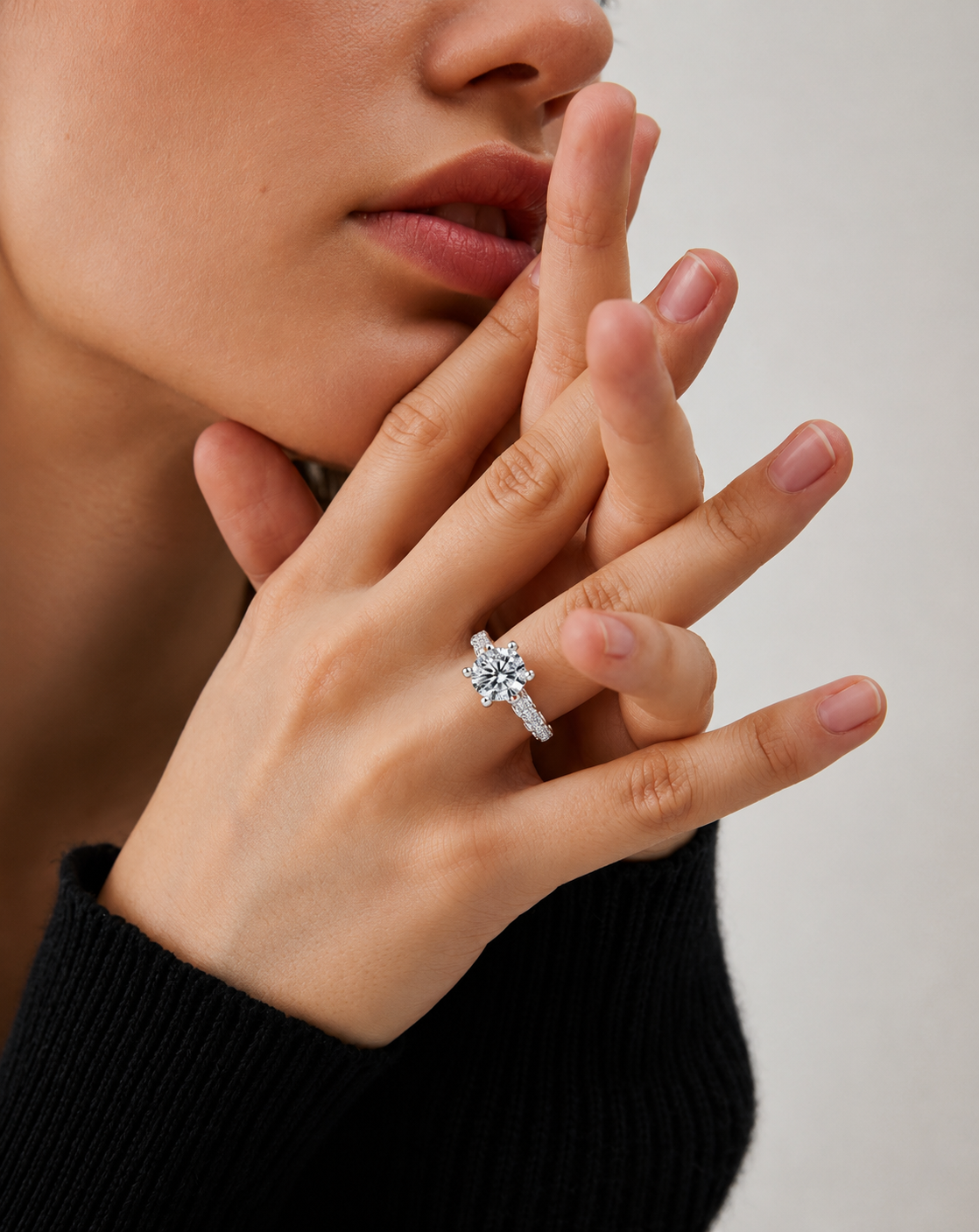 1CT Moissanite Heart Ring in 925 Sterling Silver | Twisted Pavé Band