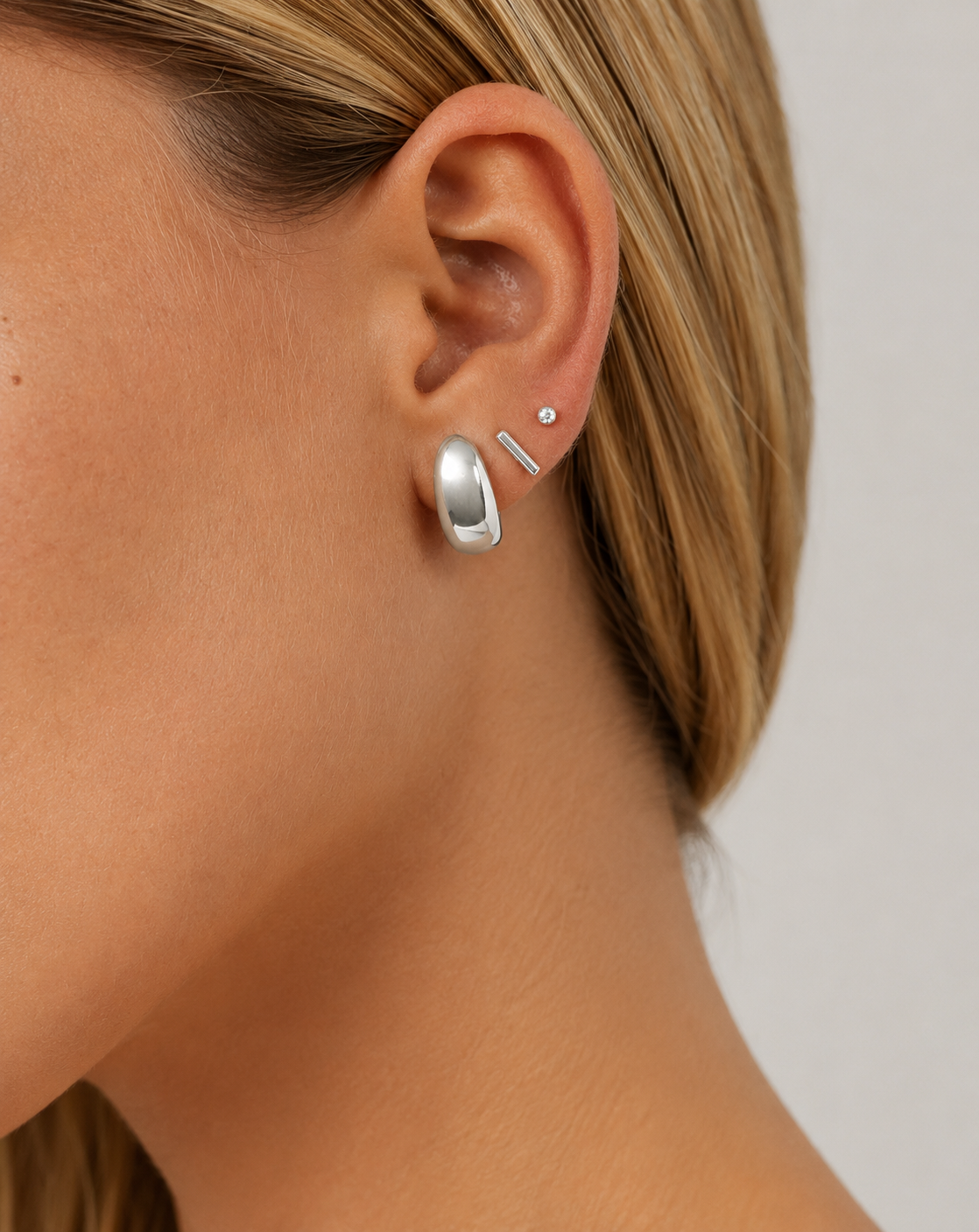 925 Sterling Silver C-Shaped Stud Earrings | Gold & Silver