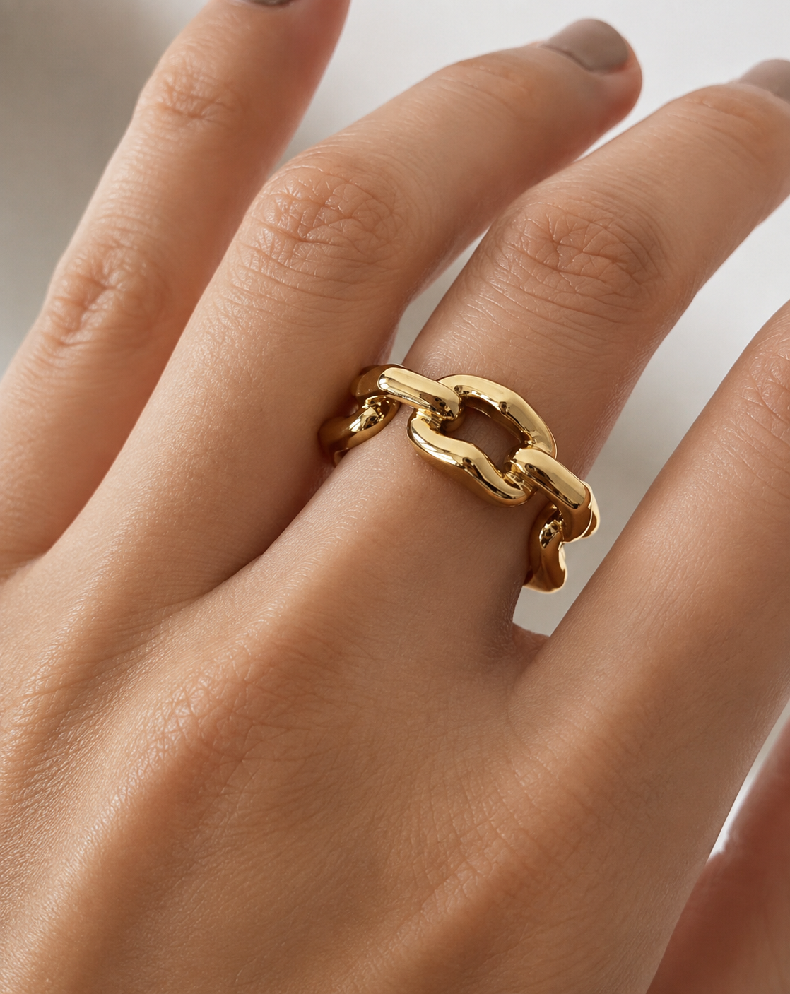Gold Plated Titanium Steel Chain Ring for Women