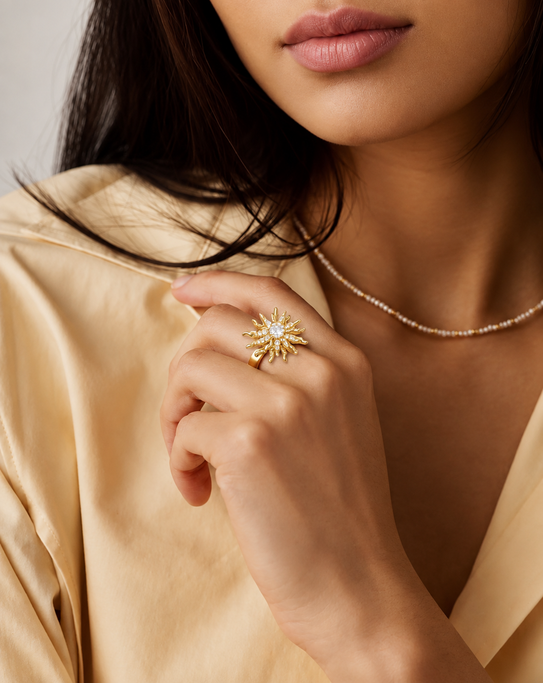 Sunflower Zircon Flower Ring for Women | Gold Floral Statement Ring  Product Description