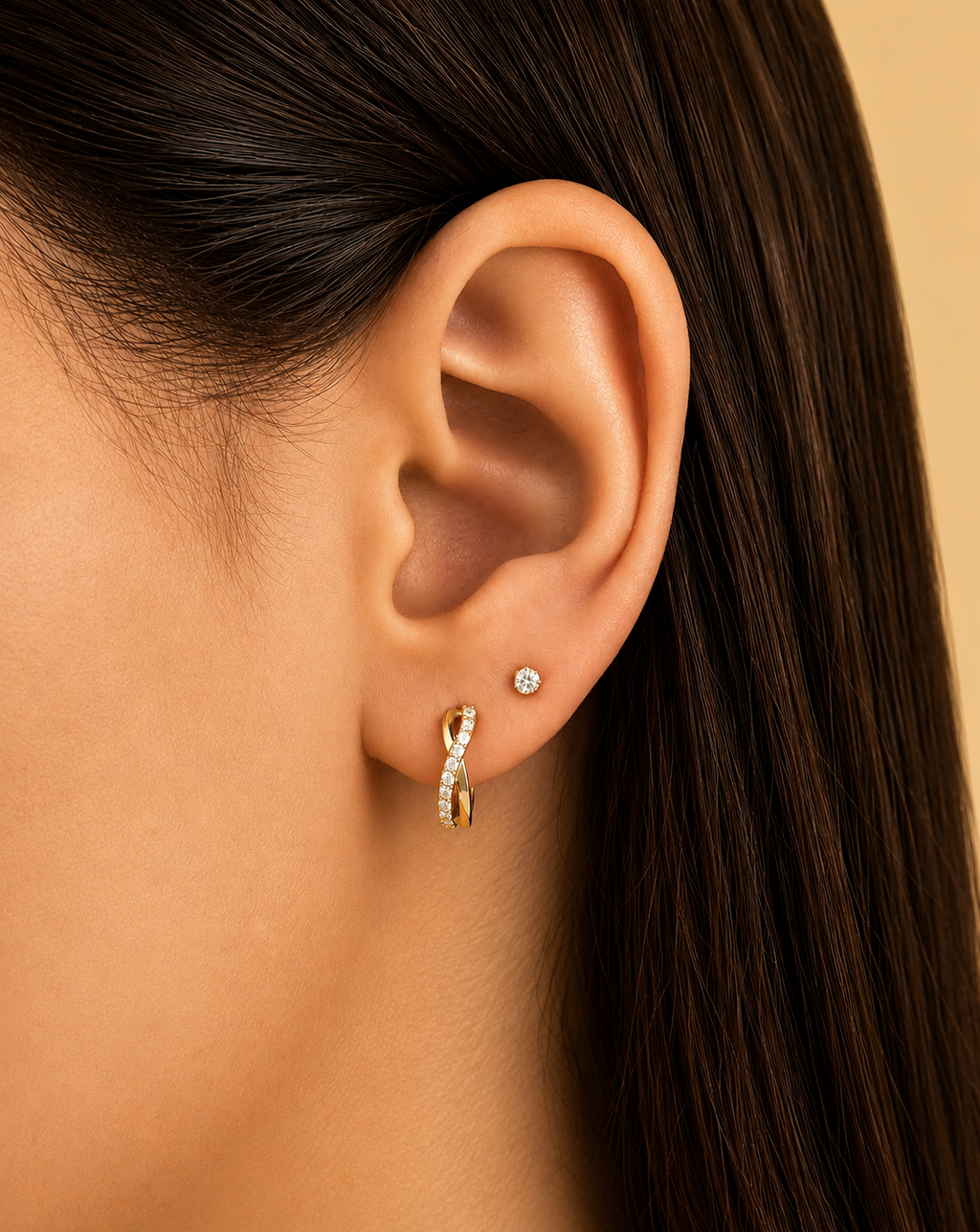Cross Pavé Huggie Hoop Earrings | Gold-Plated S925 Silver