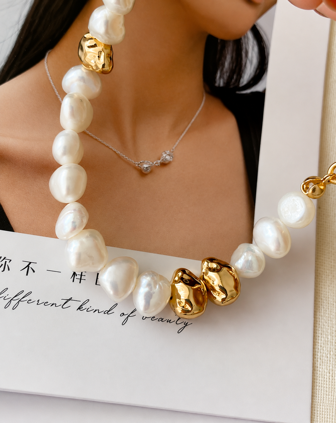 Gold-Tone Pearl Bracelet | Electroplated Copper for Women