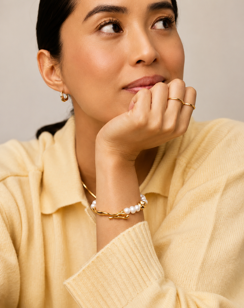 Gold-Tone Pearl Bracelet | Electroplated Copper for Women