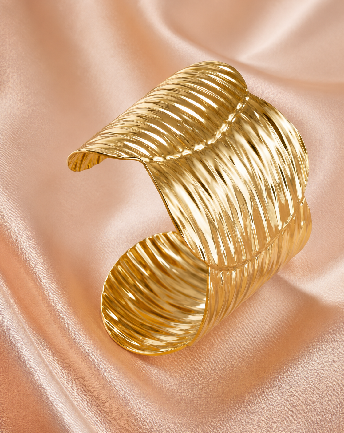 Gold Wave Cuff Bracelet | Electroplated Stainless Steel