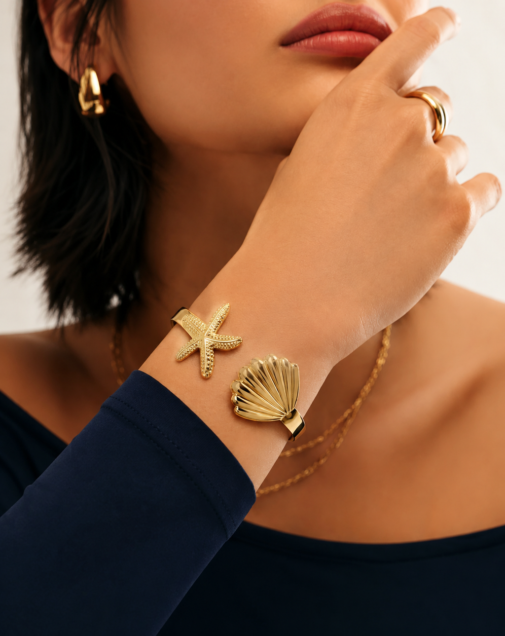 Starfish Open Cuff Bracelet | Gold & Silver Stainless Steel