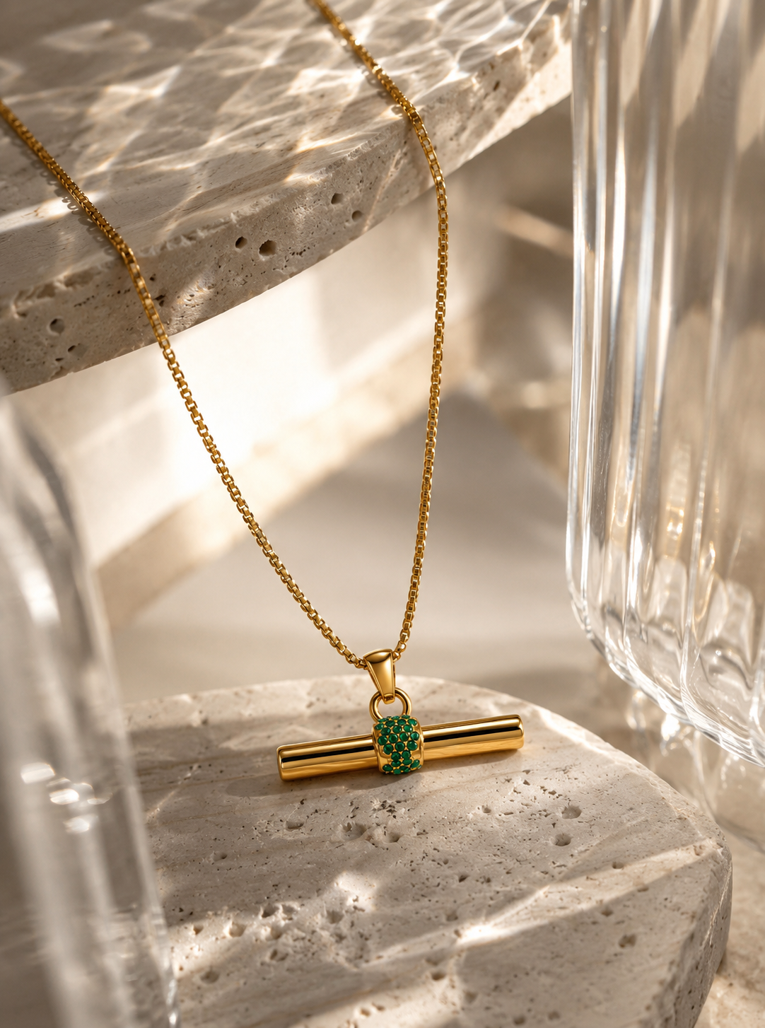 Geometric Diamond-Inlay Pendant Necklace for Women