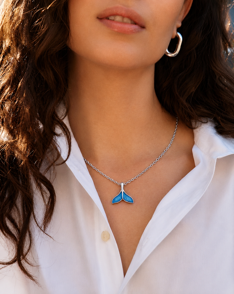925 Sterling Silver Mermaid Tail Pendant Necklace | Blue