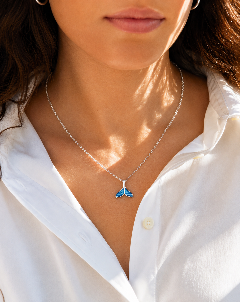 925 Sterling Silver Mermaid Tail Pendant Necklace | Blue