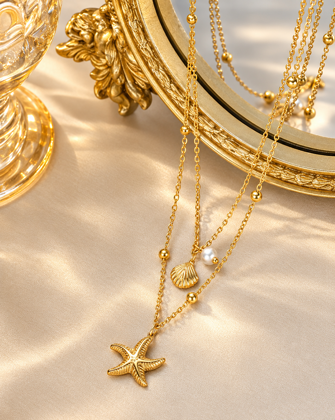 Gold Plated Pearl & Starfish Layered Necklace for Women - product image 5