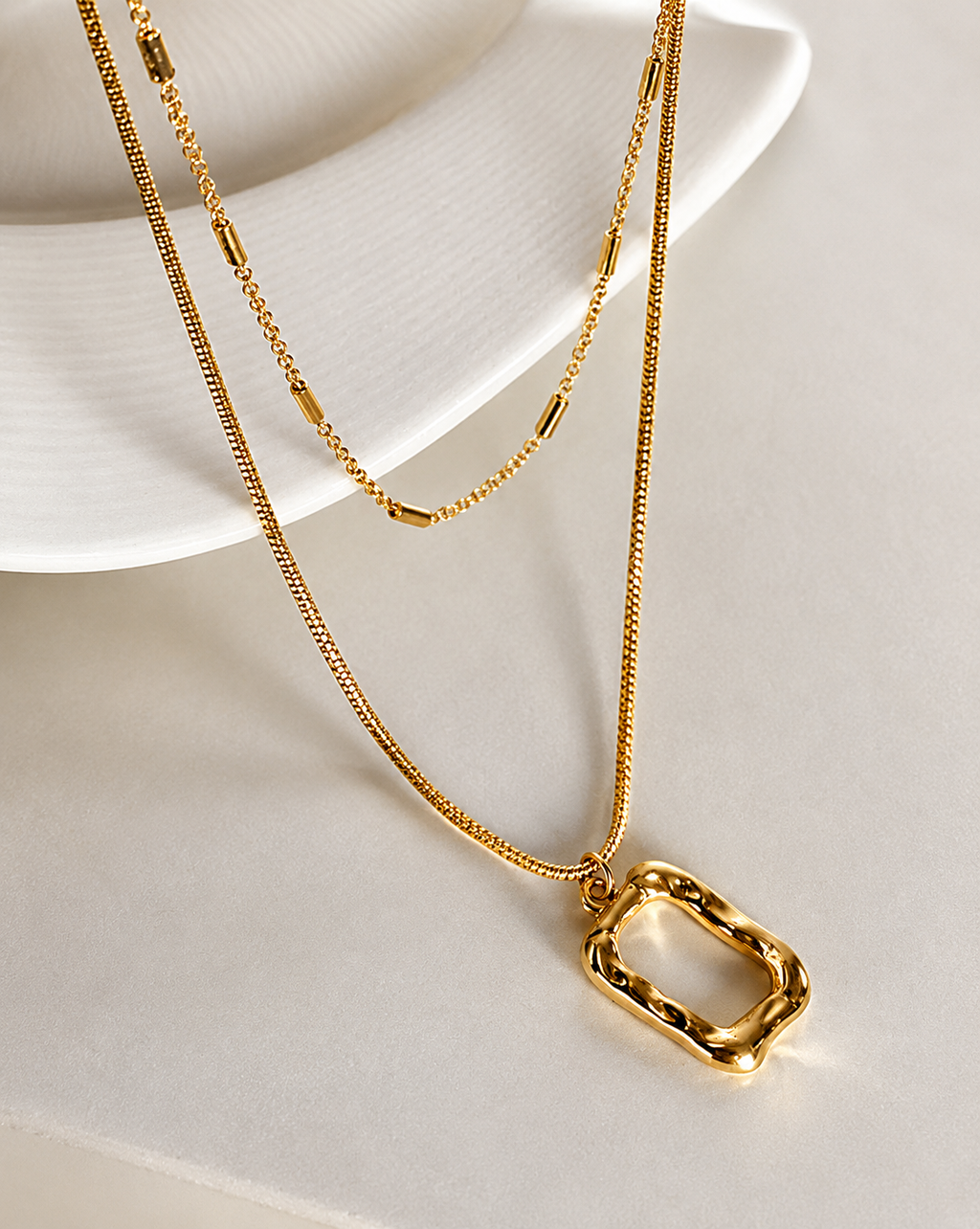 Gold Plated Double Layer Rectangle Pendant Necklace for Women - product image 4
