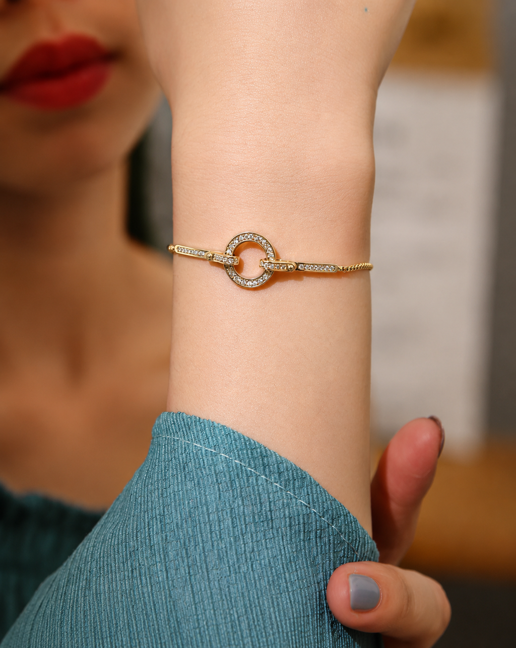 Gold Adjustable Zircon Crystal Bracelet for Women