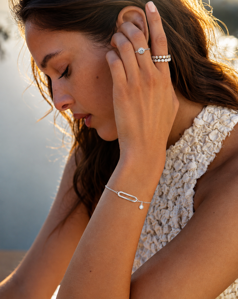 925 Silver Geometric Oval Bar Bracelet | Minimalist