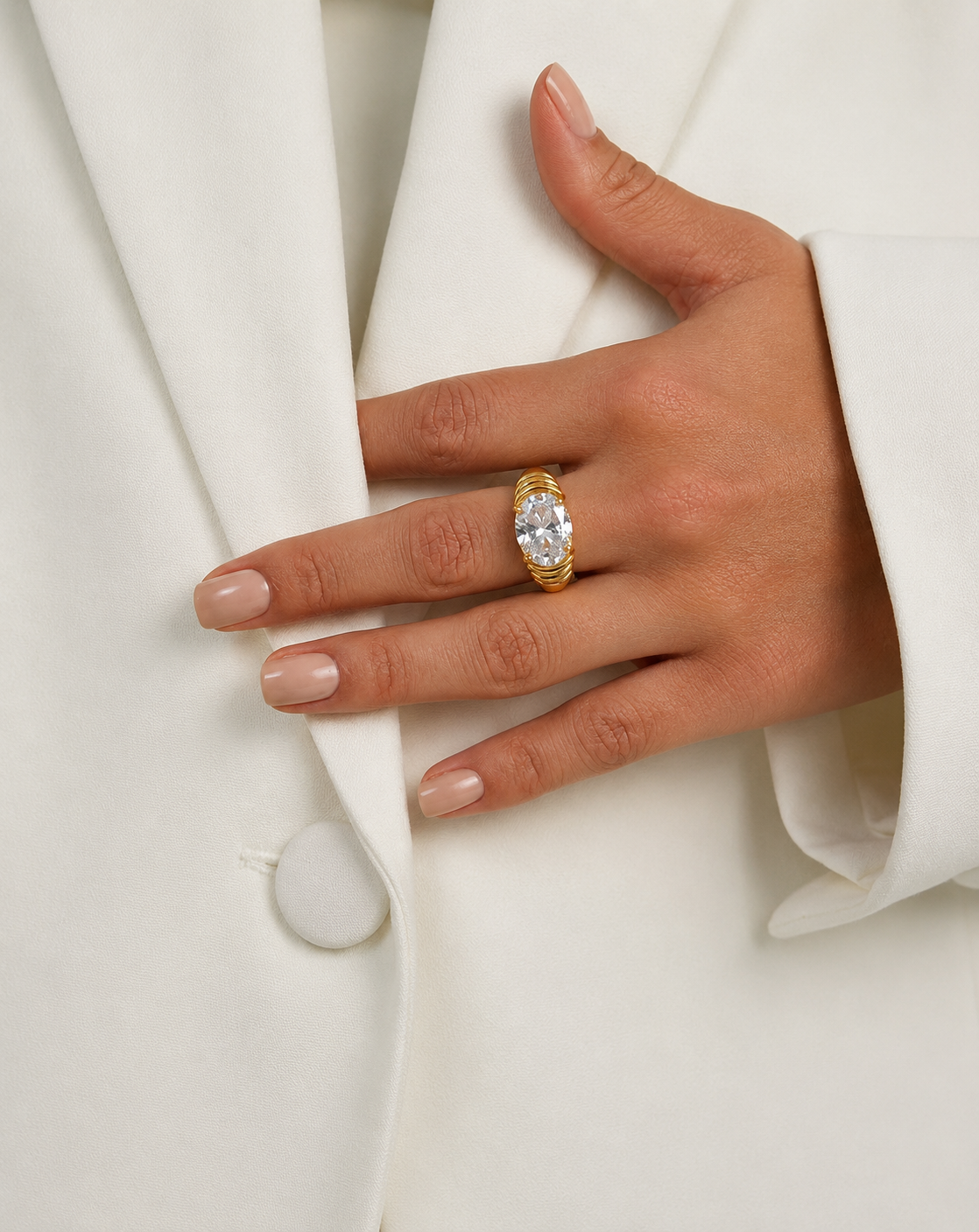 18K Gold Plated Solitaire Zircon Ring for Women | Elegant Statement Ring