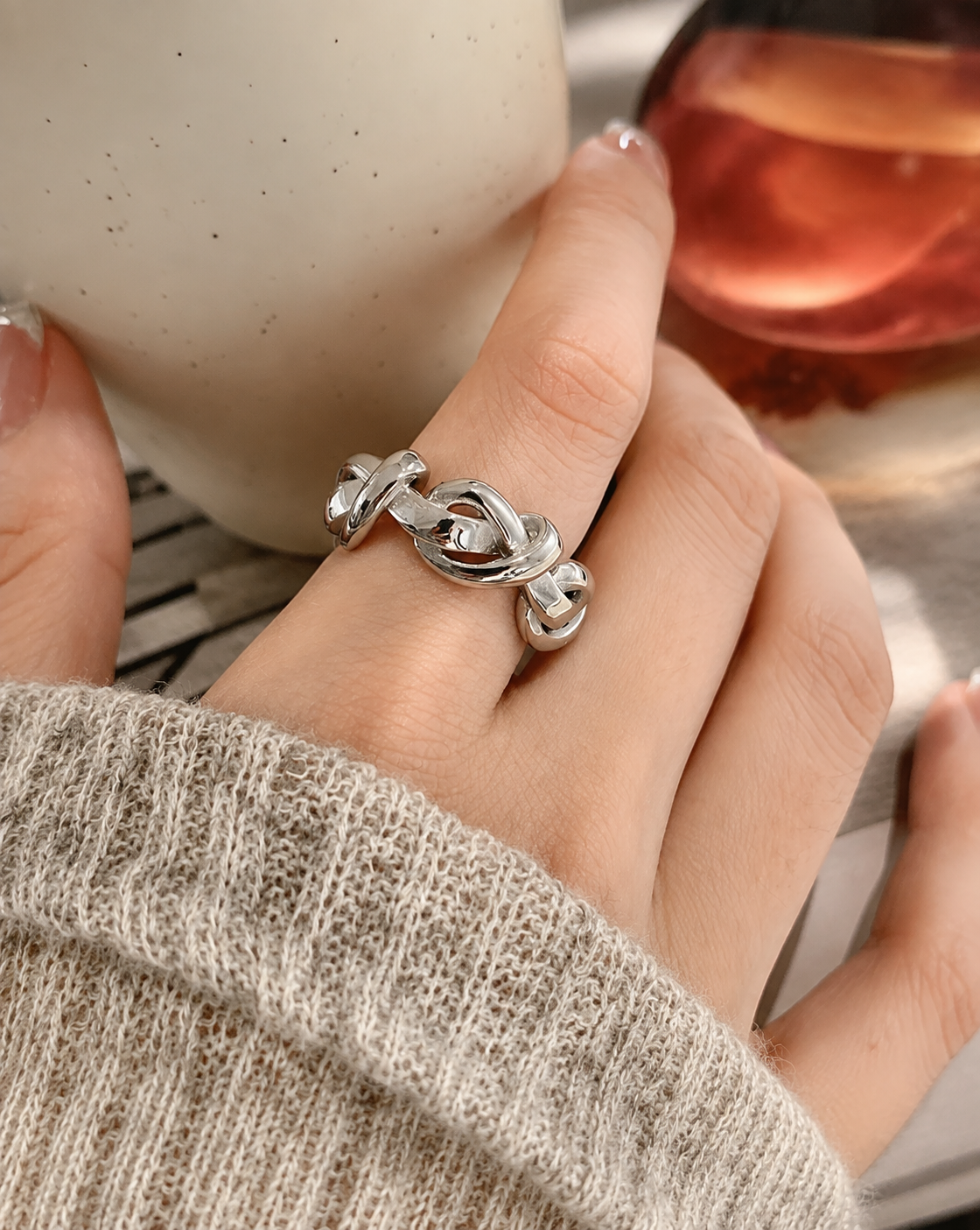 Adjustable Interwoven Chain Ring for Women | Minimal Statement Ring