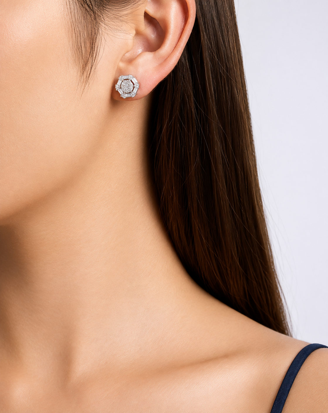 Moissanite Floral Stud Earrings | Platinum-Plated S925 Silver