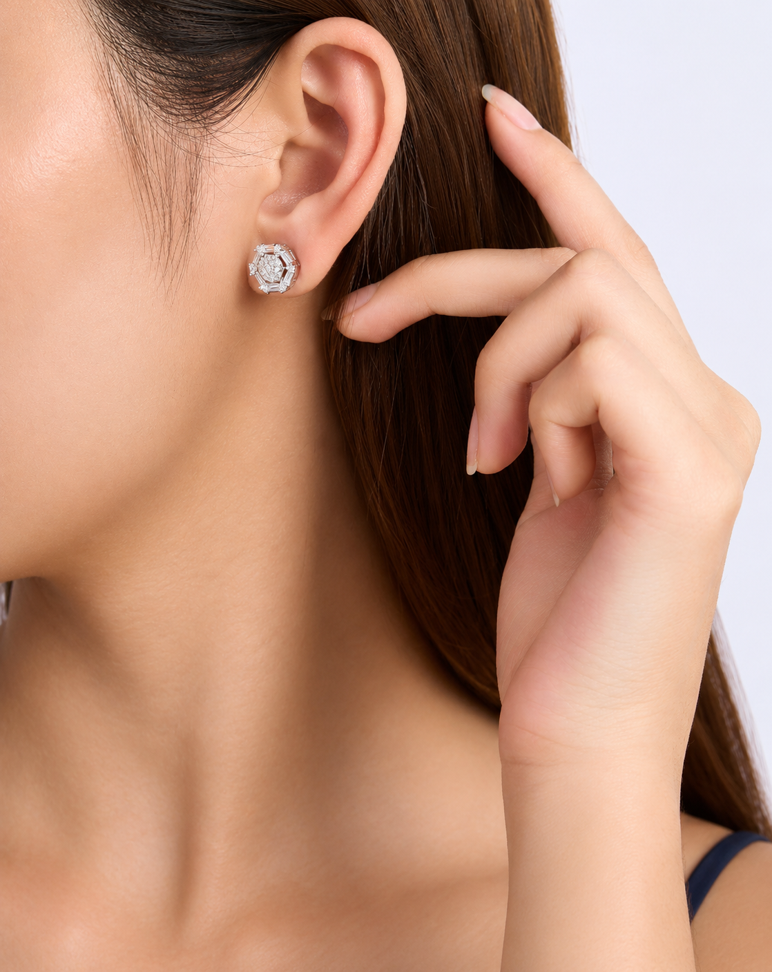 Moissanite Floral Stud Earrings | Platinum-Plated S925 Silver
