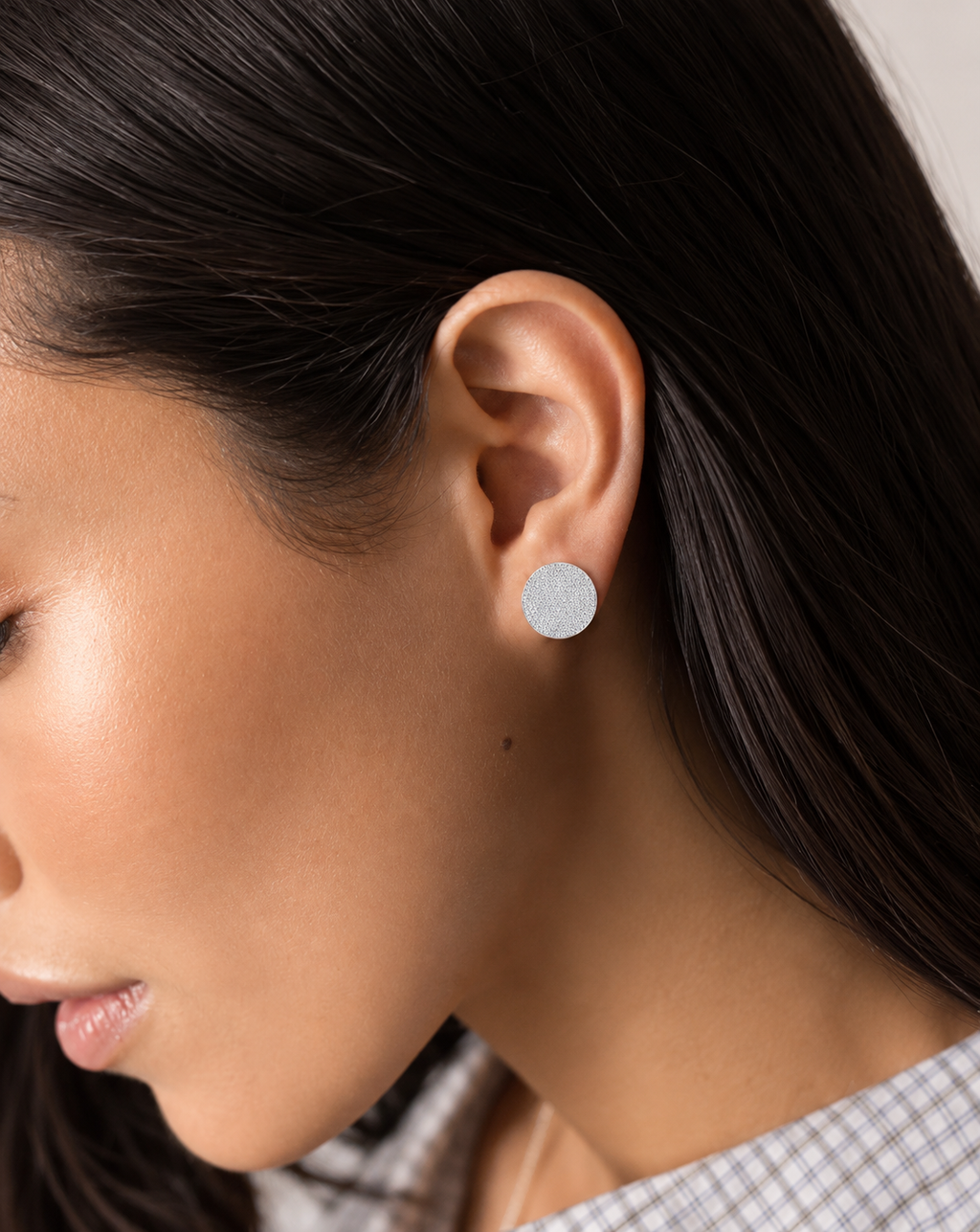 Moissanite Round Pavé Stud Earrings | Platinum-Plated S925 Silver