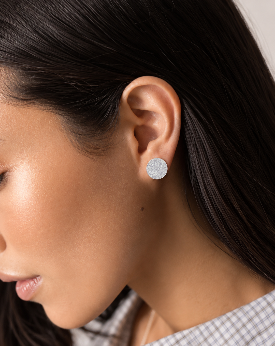 Moissanite Round Pavé Stud Earrings | Platinum-Plated S925 Silver