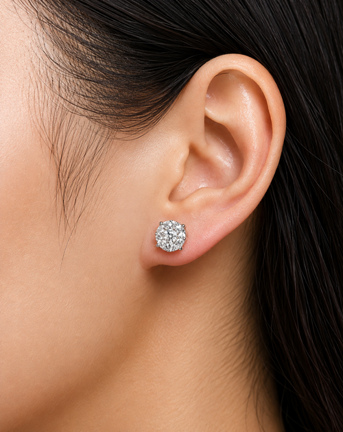 Moissanite Round Pavé Stud Earrings | Platinum-Plated S925 Silver
