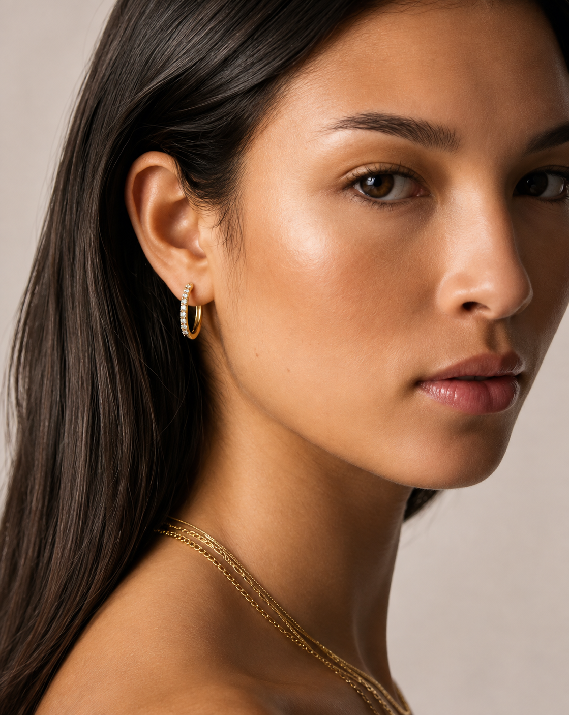 Diamond-studded Earring Titanium Steel Gold Simplicity