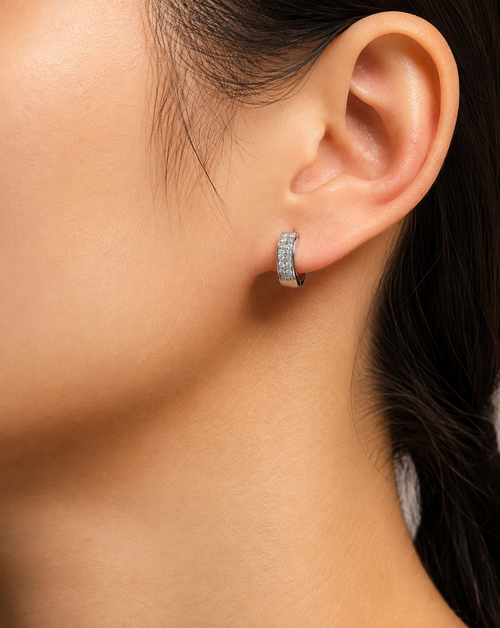 Moissanite Rectangular Pavé Hoop Earrings | Platinum-Plated S925 Silver