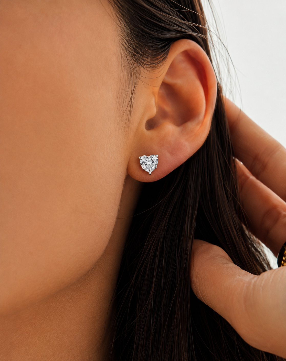 Moissanite Heart Stud Earrings | Platinum-Plated S925 Silver