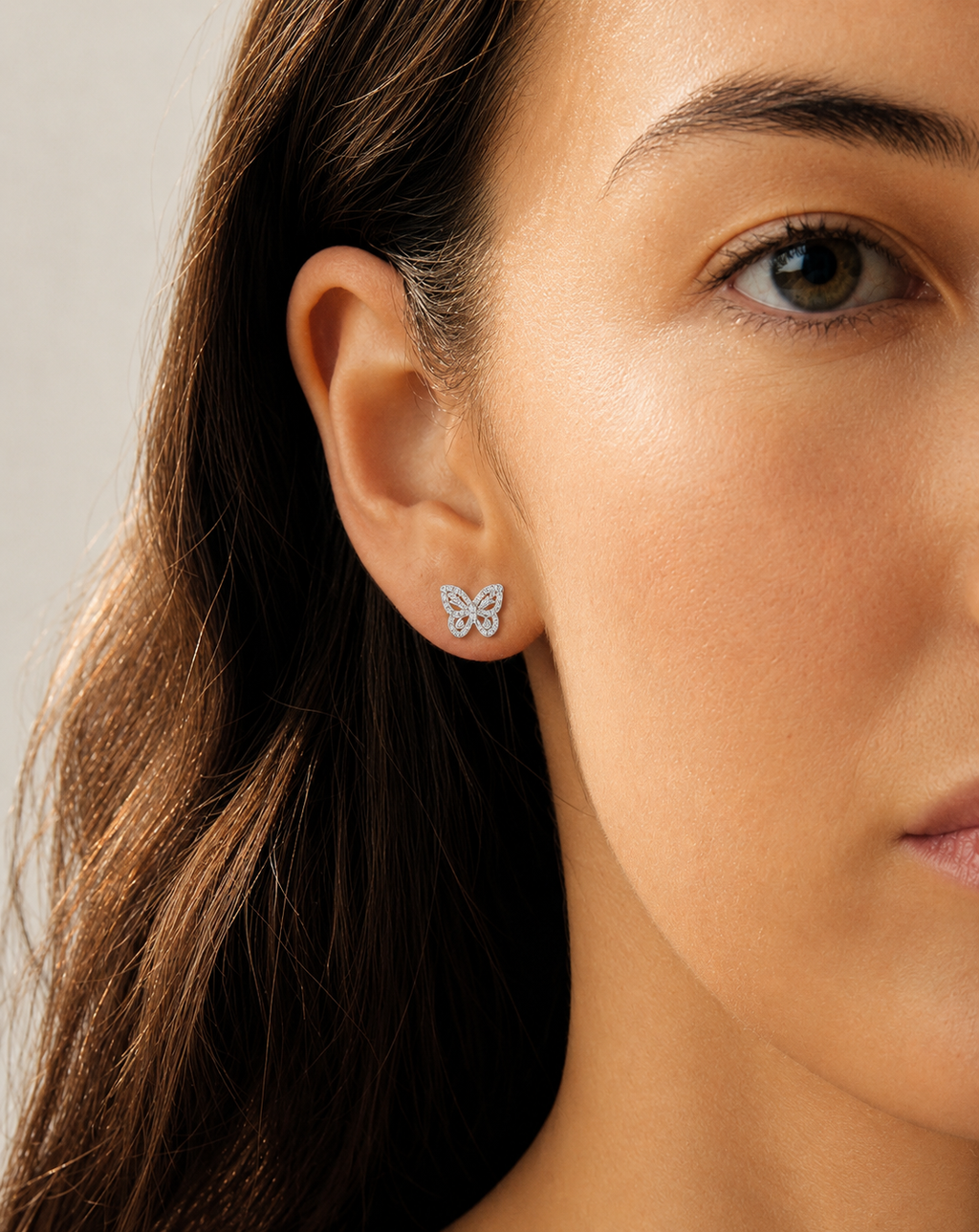 Moissanite Butterfly Stud Earrings | Platinum-Plated S925 Silver