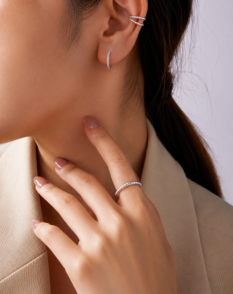 S925 Sterling Silver Twist Hoop Earrings for Women