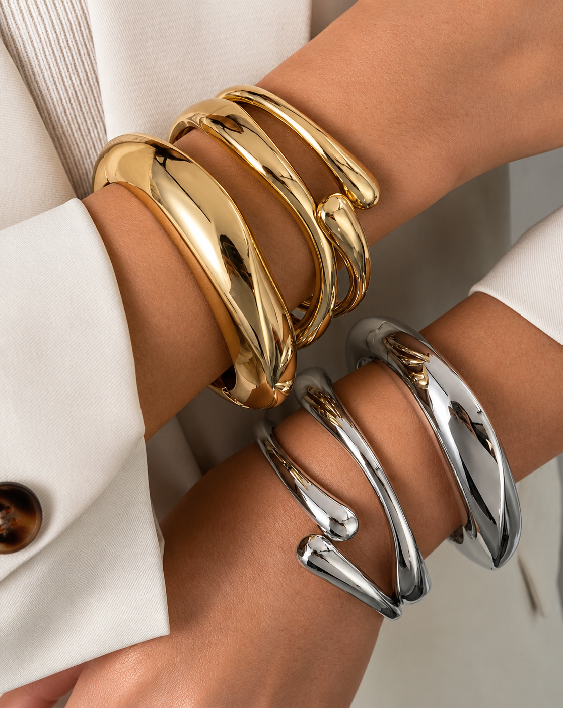 Minimalist Glossy Cuff Bracelet | Electroplated Alloy for Women