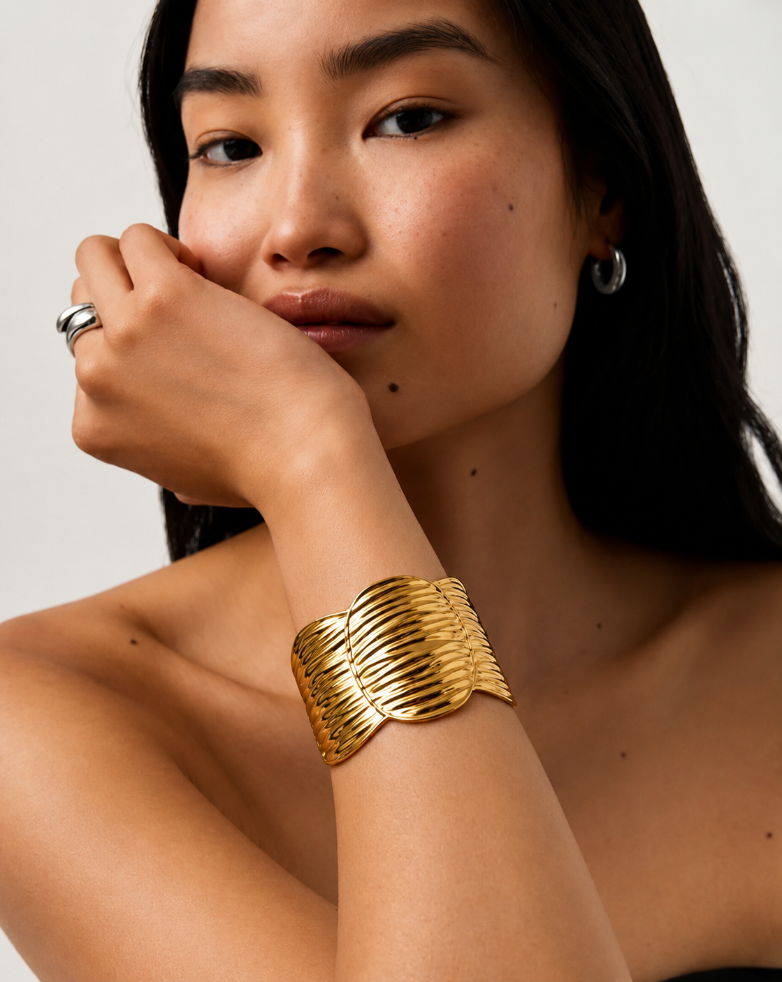 Gold Wave Cuff Bracelet | Electroplated Stainless Steel
