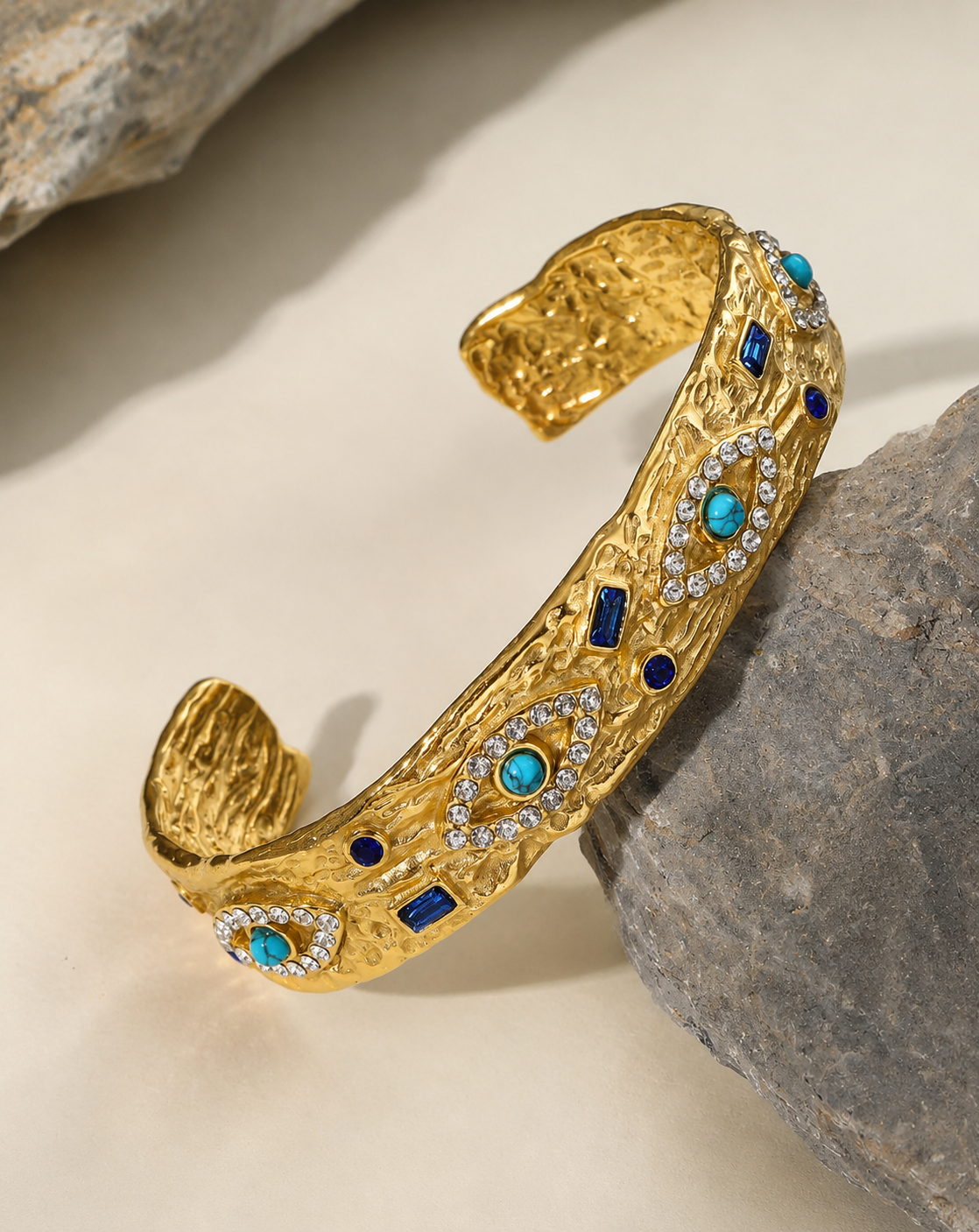 Turquoise Eye Open Cuff Bracelet | Gold-Plated Stainless Steel