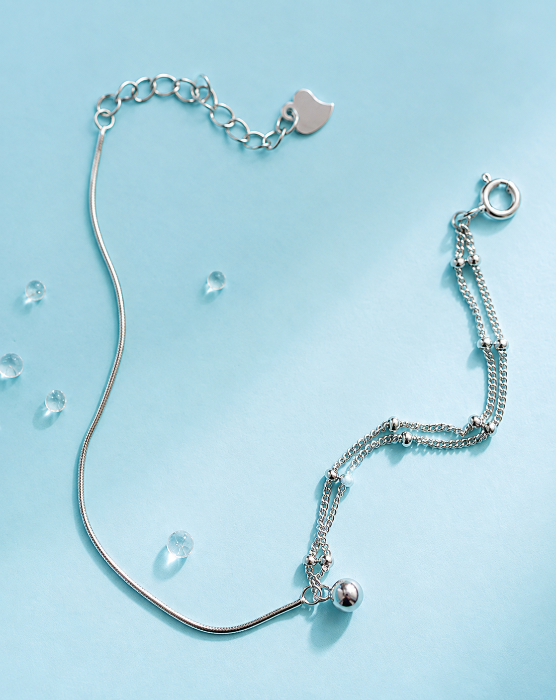 925 Silver Asymmetrical Double-Layer Bracelet | Adjustable