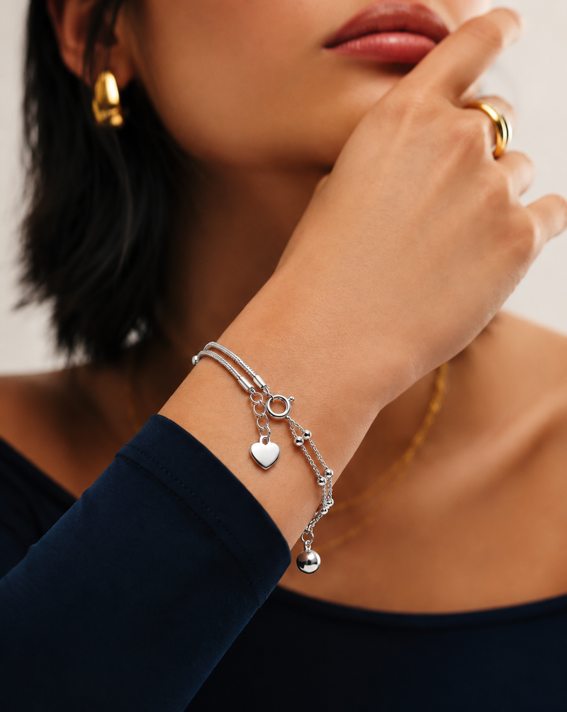 925 Silver Asymmetrical Double-Layer Bracelet | Adjustable