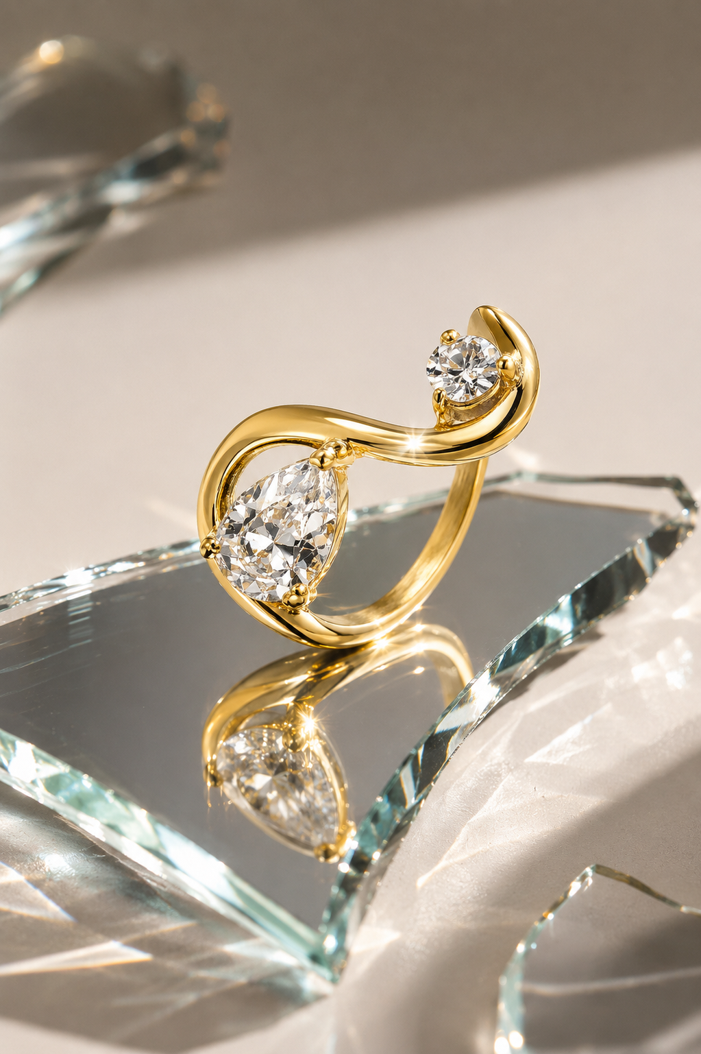 Geometric Zircon Double Ring | Gold Stainless Steel