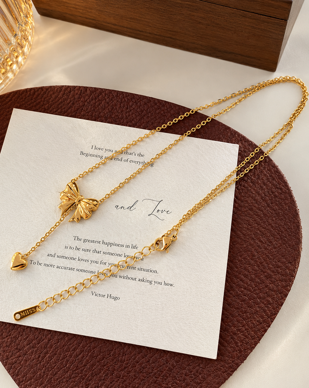 Gold Plated Bow & Heart Pendant Necklace for Women - product image 5