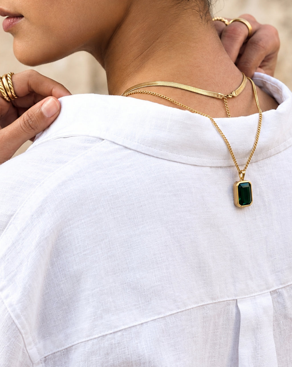 Gold Plated Green Crystal Layered Pendant Necklace for Women - product image 3