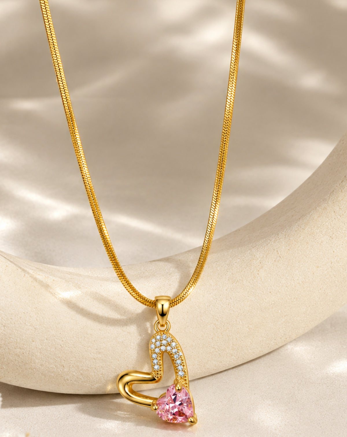 Gold Plated Pink Heart Crystal Pendant Necklace for Women - product image 4