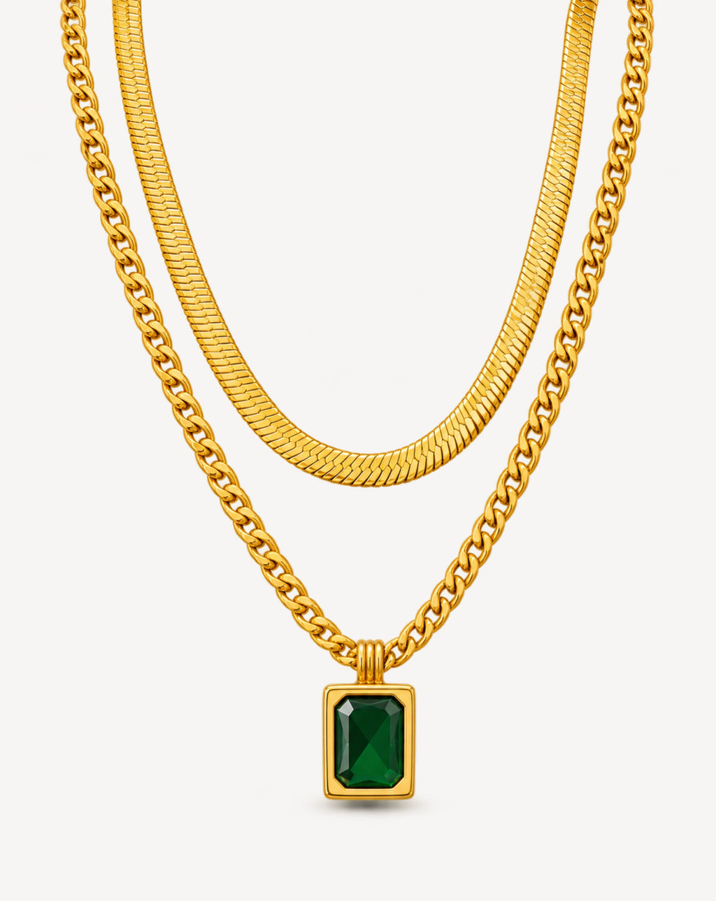 Gold Plated Green Crystal Layered Pendant Necklace for Women - product image 1